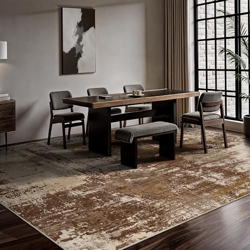 8x10 Rugs for Living Room - Modern Abstract Washable Rug, Ultra Soft Non Slip Low Pile Large Rugs, Floor Carpet for Bedroom Dining Room Office Laundry Nursery Home(A-Brown)