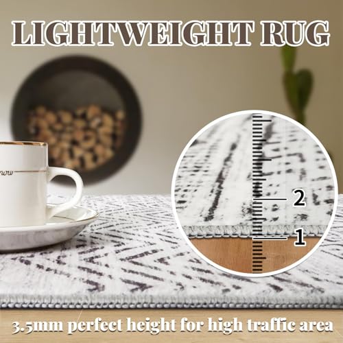 4x5 Area Rug Washable Moroccan: Non Slip Entryway Floor Mat Grey