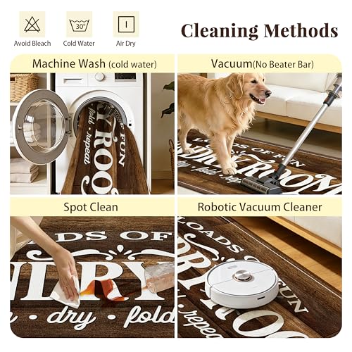 Washable Laundry Room Rug Runner, 20"X47" Non Slip Laundry Mat Soft Low-Pile Farmhouse Decor Area Rug for Entryway Hallway Kitchen Bathroom Brown