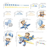 decalmile Airplane with Animals Wall Stickers Hot Air Balloon Bear Clouds Wall Decals Baby Nursery Kids Bedroom Living Room Wall Decor