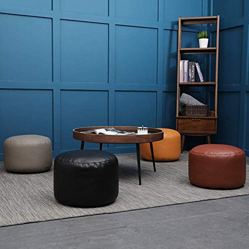 Pouf,Faux Leather Cushion Comfortable Foot Rest Round Bean Bag Chair Decor Footstool Upholstered Tatami Stool-Orange 45X28Cm,Orange-45x28cm(18x11inch)