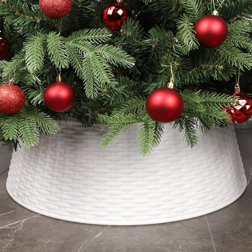 Blissun Christmas Tree Ring, 28.5" Plastic Christmas Tree Collar, Christmas Tree Skirt for Artificial Christmas Trees Decoration (Extra Large, White)