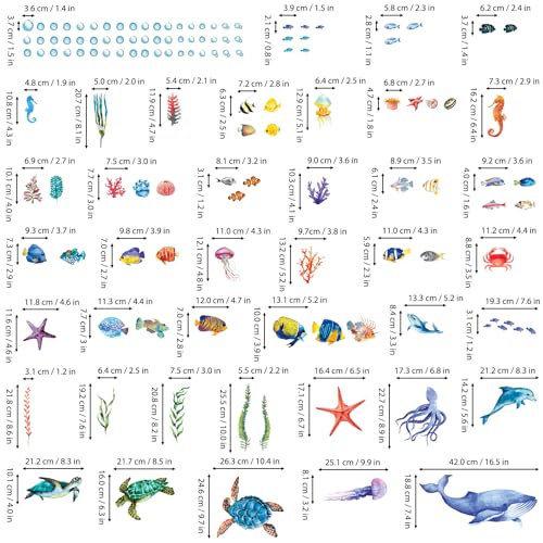 DECOWALL 128 Pieces Under The Sea Wall Decals Ocean Fish Stickers Turtle Jellyfish Seaweed Removable for Kids Bedroom Nursery Living Room Home Art Decor Bathroom Baby(DS12-8048)