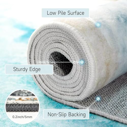 Beach Pattern Small Rug 2x3ft Runner Rug Non Slip Washable Kitchen Runner Rug with Rubber Backing，Low-Pile Soft Indoor Door mats Washable Runner Rugs for Hallway Entryway Kitchen Bedroom