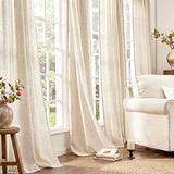 jinchan Beige Linen Blend Curtains 84 Inches Length 2 Panels for Bedroom Living Room, Light Filtering 50 Inches Wide Natural Farmhouse Drapes with Rod Pocket Back Tab (50W x 84L, Ecru)