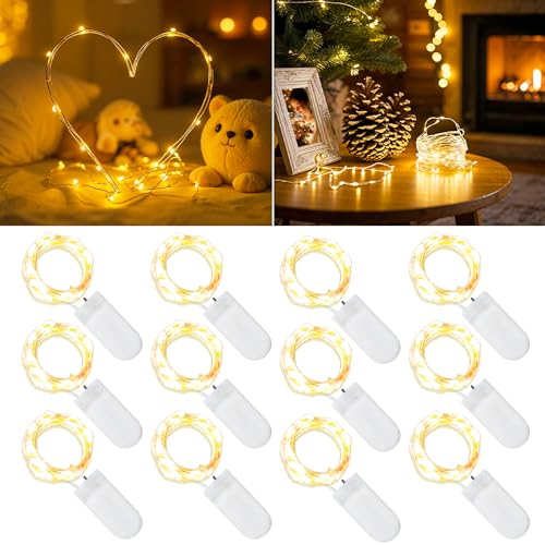 Etinga 12-Pack Fairy String Lights, 7ft 20 LEDs Each, Battery Operated Copper Wire Lights, Warm White Decorative Lights for Wedding, Party, Christmas, Holiday Décor & DIY Crafts