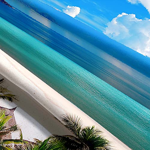 Ocean Beach Tapestry, Hawaii Sea Nature Fake Faux Window Art Tapestries Wall Hanging For Bedroom College Dorm Living Tropical Summer Room Office Decor 60X40" Aesthetic Poster