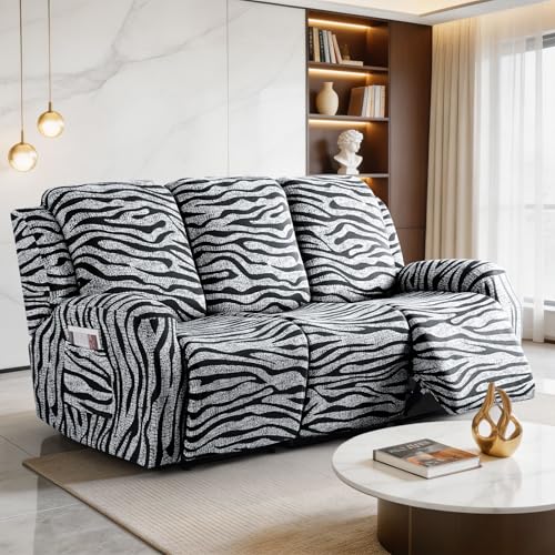 VANSOFY Stays in Place Recliner Couch Cover (3 Seat, Black) & Recliner Loveseat Cover (2 Seat, Black)