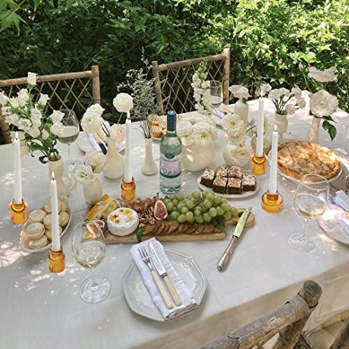 Vixdonos Taper Glass Candlestick Holders Tealight Candle Holders for Table Centerpieces, Wedding Decor and Dinner Party (6 Pcs, Amber)