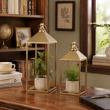 Decorative Candle Lanterns Indoor, 2 Pcs Gold Metal Lanterns with Candles