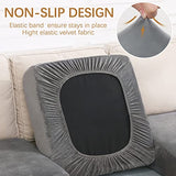 hyha Velvet Couch Cushion Covers, Soft Sofa Seat Covers for sectional 3 Cushion Couch Washable, Magic Sofa Slipcover with Elastic Bottom, Non-Slip Furniture Protector for Pets, Kid(3PC, Grey)