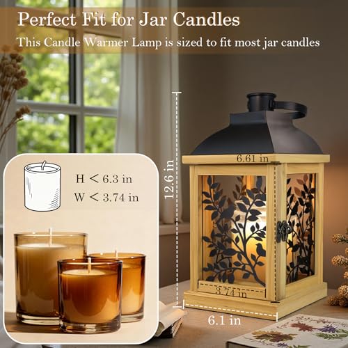 Candle Warmer Lamp Wood with Timer and Dimmer, Enclosed Farmhouse Candle Warmer Lantern for Jar Candles, Housewarming Home Decor Women Mom Gift (Handmade Wood)