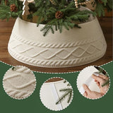 Knitted Christmas Tree Collar: Cream Crossed Diamond Edge Chunky Cable Knit Christmas Tree Collars for Artificial Trees, Farmhouse Rustic Tree Ring Tree Skirt for Christmas Home Décor