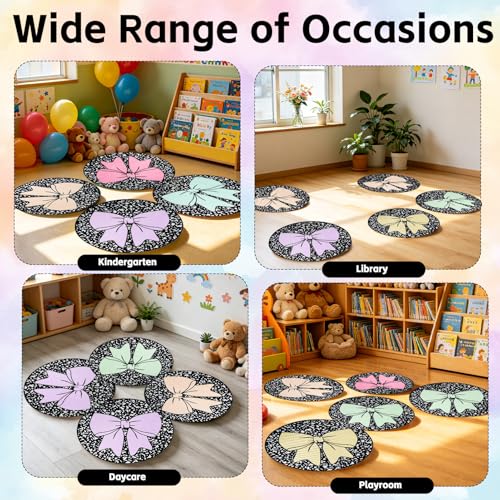 12 Pcs Bow Carpet Circle Seats for Classroom Decorations 16 Inch Non-Slip Composition Notebook Classroom Carpet Rug Soft Floor Cushions Pastel Small Floor Mat for Preschool Daycare Reading Corner