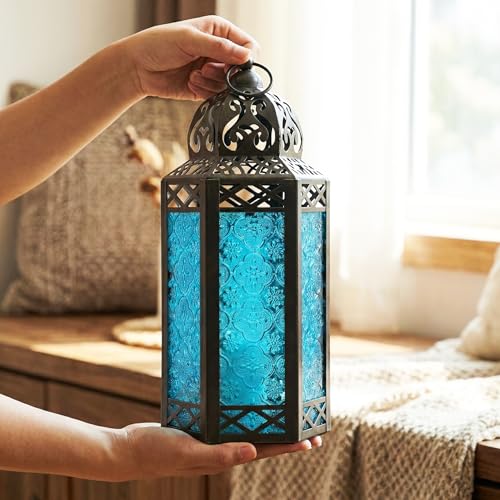 Vela Lanterns Decorative Indoor Fairy Light Candle Holder, Blue, L
