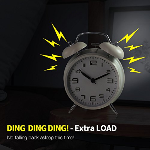 Betus [Non-Ticking Twin Bell Alarm Clock - Metal Frame 3D Dial with Backlight Function - Desk Table Clock for Home & Office - Milk White