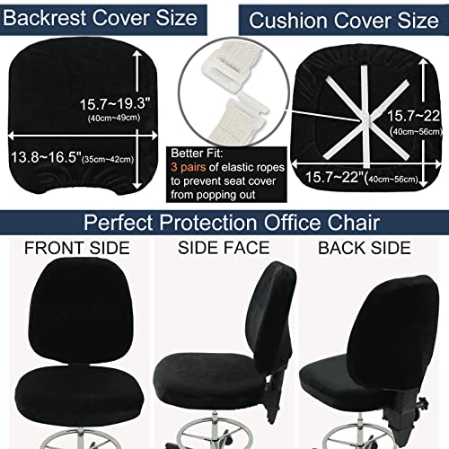 BUYUE Task Office Chair Cover, Super Soft Velvet Stretch Washable Computer Desk Armless Chair Slipcover Dustproof Protectors (Set of Black)