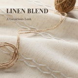 Boho Blackout Curtains 63 Inches Long Beige Linen Blend 2 Panels with Tassels and Cotton Embroidery, Farmhouse Vintage Rustic Rod Pocket Drapes for Living Room or Bedroom