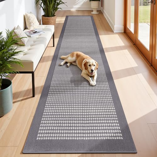 Runner Rug for Hallways 3'x14' Heavy-Duty Durable Entryway Floor Mat with Non Slip Rubber Backing Low-Pile High Traffic Carpet Machine Washable Accent Rugs for Kitchen, Living Room