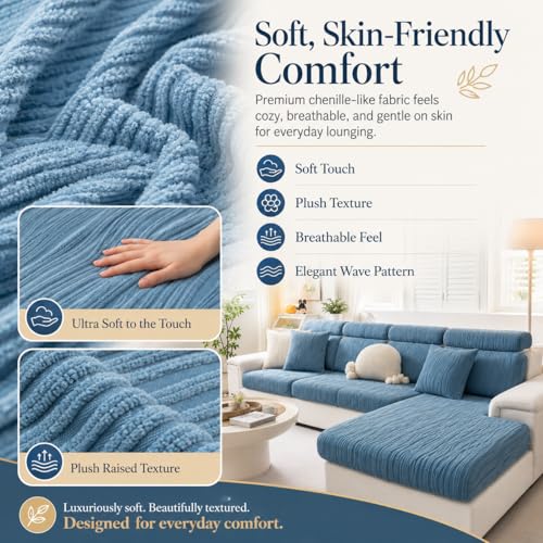 Stretch Sofa Slipcover, 2026 Upgraded Non Slip Couch Cover with Adjustable Straps, Pet Dog Cat Friendly Furniture Protector for 3 Seater, Washable for Living Room