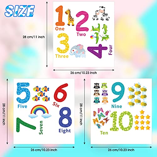 Outus 3 Sheets Number Wall Decals Children Number Stickers Animal Arabic Numbers 1-10 Learning Educational Wall Decals Peel and Stick Animal Stickers Classroom for Kids Nursery Bedroom Playroom Decor