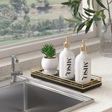 Wooden Decorative Tray, Oak 11.2" L Coffee Table Tray for Kitchen Countertop Soap Sponge Holder Candle Nightstand Table Centerpieces for Dining Room Decor Black Gold