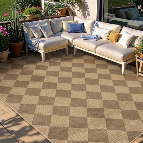 Lahome Checkered Easy Jute Outdoor Patio Rug, 6x9 Living Room Rugs Washable
