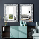 QMDECOR Crystal Crush Diamond Rectangle Silver Mirror for Wall Decoration 24x32inch Wall Hang Frameless Mirror Acrylic Diamond Decor.