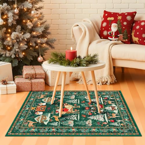 Christmas Rug 2x3 Small Entryway Kitchen Bathroom Rugs, Green