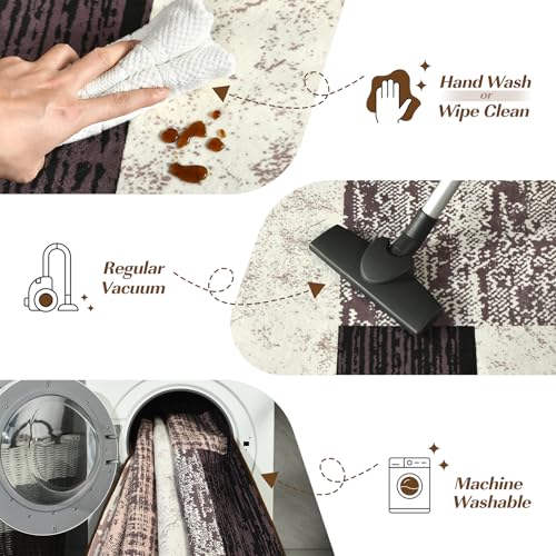 Indoor Washable Runner Rug with Rubber Backing, Modern Geometric Patchwork