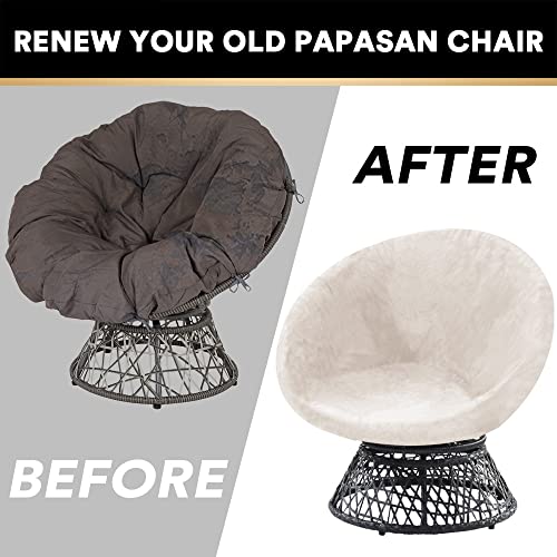 PrinceDeco Velvet Round Saucer Chair Cover (Slipcover Only) High Stretch Papasan Chair Cushion Cover Removable Furniture Protector for Living Room Washable,Fits 29-37 inch, Medium, Ivory