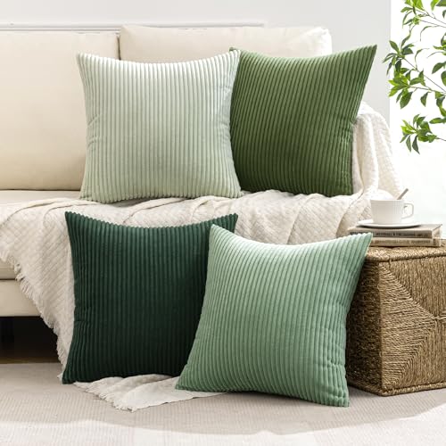 MIULEE Soft Corduroy Decorative Throw Pillow Covers Forest Green 20x20