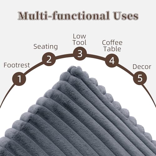 Stuffed Pouf Ottoman Soft Touch Poufs with Foam Chunk Filling Furry and Fluffy Detachable Pouf Foot Stool Storage Ottoman Floor Poufs Foot Rest for Living Room (Gray A, Square)