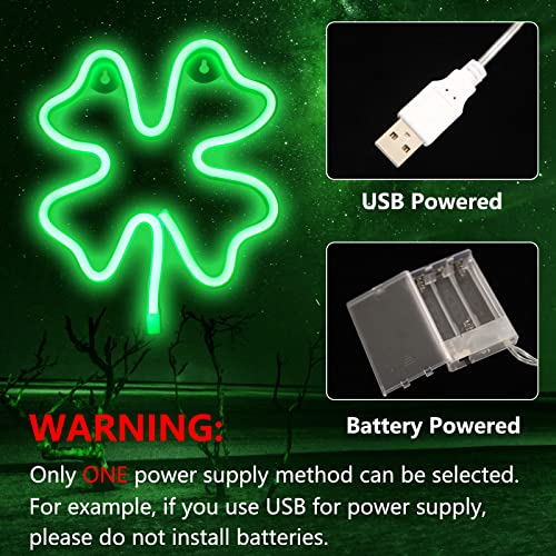 Neon Signs Shamrocks Shaped St. Patrick's Day Decorations, Green LED Clover Neon Lights for Wall Decor Battery/USB Operated Night Lights Bar Lamp for Home, Christmas, Halloween, Bedroom Decor