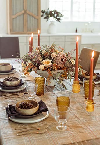Vixdonos Taper Glass Candlestick Holders Tealight Candle Holders for Table Centerpieces, Wedding Decor and Dinner Party (6 Pcs, Amber)
