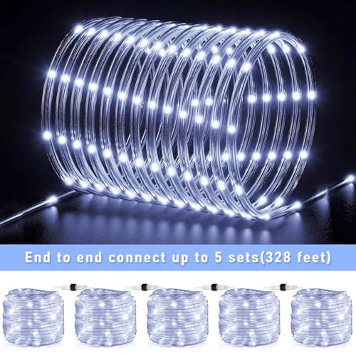 66FT 200 LED Rope Lights for Outside, Plug in Rope Lights Outdoor Waterproof with 8 Modes, Connectable Clear Tube Lights for Indoor Bedroom Garden Backyard Patio Pool Tree Decorations, Cool White