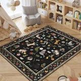 Rugcomf Area Rug 3x5 Washable Non Slip Floral Animal Cat, Black