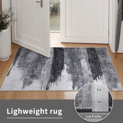 2x6 Runner Rugs for Hallway Kitchen, Modern Abstract Washable Gray