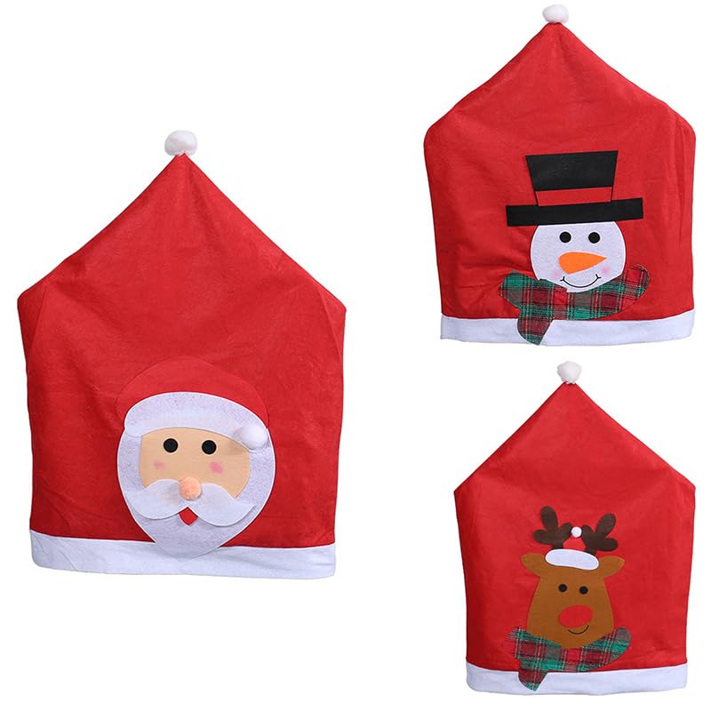 Christmas Chair Dinner Table Decoration Santa Snowman Elk Chair Back Covers Protector 2024 New Year Holiday Party