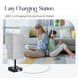 Bedside Table Lamp for Bedroom - Touch Small Lamp with USB C+A Charging Ports & AC Outlets, 3 Way Dimmable Nightstand Light for Living Room (LED Bulb Included, Grey)