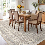 10x14 Washable Area Rug for Living Room - Non-Slip Vintage Rugs Beige Gray