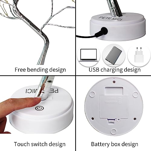 pete mici 108 LED Tabletop Bonsai Tree Light, 8 Modes 20’’ Warm White Artificial Fairy Light, Battery/USB Operated Twinkling Tree Lamp for Christmas Wedding Home Decoration