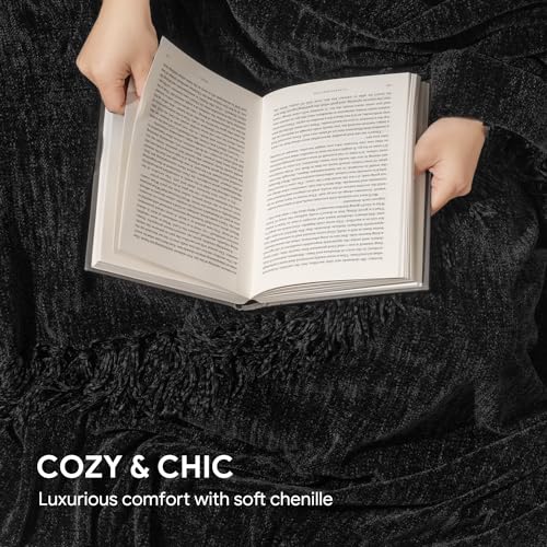RECYCO Chenille Throw Blanket for Couch, 60"x80", Black