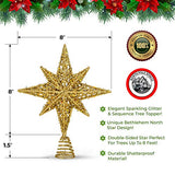 8 Inch Bethlehem Glitter Gold Star Christmas Tree Topper | Tree Toppers | Christmas Star Tree Topper | Rustic Tree Toppers Christmas Decorations | Christmas Tree Topper for 3-6 ft Trees