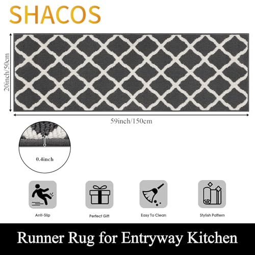 SHACOS Runner Rugs 20"x59" for Entryway Kitchen Hallway Non Slip Washable Rug Runner Dirt Trapping Doorway Entrance Laundry Room Runner Rug, Dark Grey