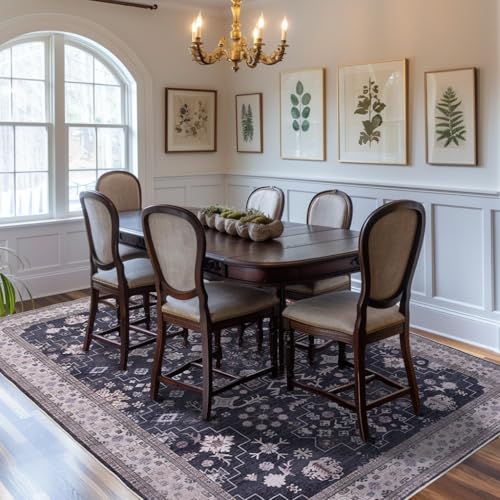 5x7 Washable Area Rugs for Living Room (Charcoal Blush Ivory)