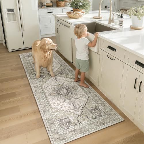 2x6 Boho Washable Kitchen Runner Rug with Non Slip Rubber Backing