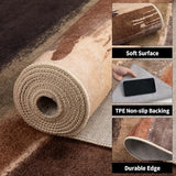 6ft Round Rugs for Living Room, Modern Abstract Washable Rug Brown