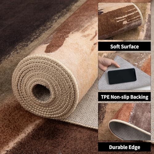 Washable Area Rug 2x3 Entryway Rug, Modern Abstract Entry Mat Brown