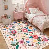 RELEANY Floral Washable 4x6 Area Rugs Pink